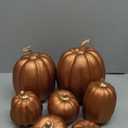 Winlyn 7 Pcs Assorted Sizes Artificial Metallic Bronze Pumpkins Rustic Decorative Fall Foam Pumpkins for Gifts Thanksgiving Halloween Harvest Fall Wedding Table Centerpiece Mantel Shelf Decor