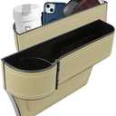Hbxdeco Car Seat Gap Filler Organizer, Multifunctional Car Seat Organizer with Adjustable Cup Holder, Leather Car Seat Gap Storage Box for Holding Phones, Coins, Cards, Keys, Pens (Beige)