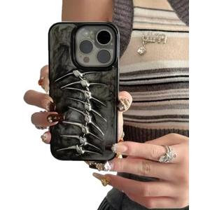Seconddog for iPhone 13 Case 6.1 inch,Cool Horror 3D Skeleton Fish Bone Funny Gothic Halloween Drip Glue Phone case for iPhone 13 for Women Girls