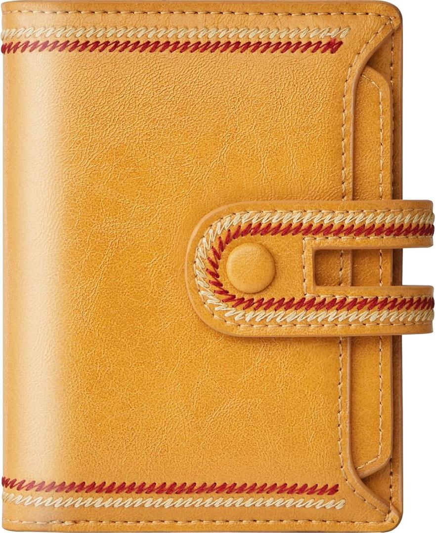 Small Wallet for Women Vegan Leather RFID Blocking Bifold Compact Credit Card Holder with Zipper Coin Pocket Yellow