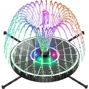 SZMP 3.5W Glass Solar Fountain with Swivel-Out Fixed Rods, Solar Bird Bath Fountains with LED Lights and 2000mAh Battery, 7 Nozzles, Outdoor Solar Water Fountain Pump for Garden, Pool, Pond (White)
