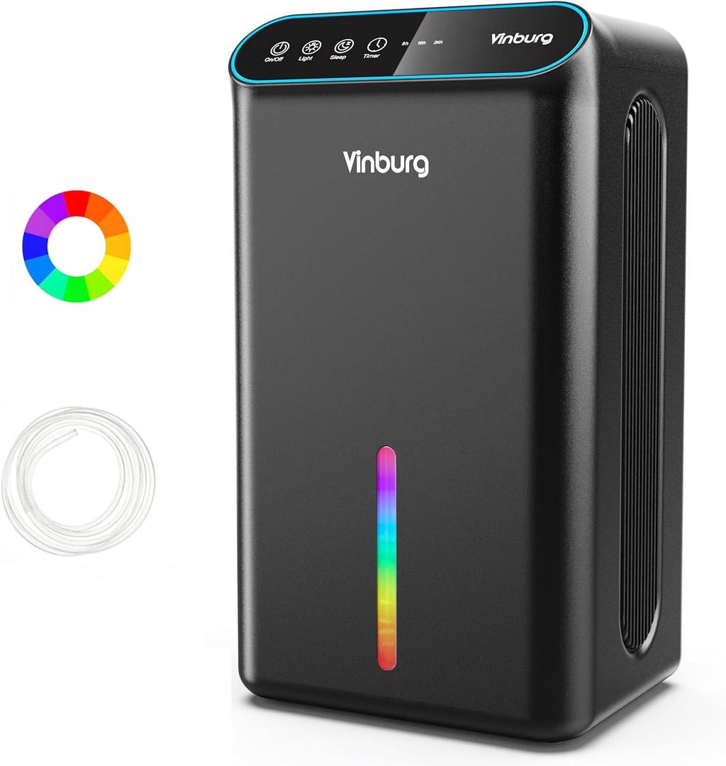 Dehumidifier for Home 1000 sq.ft - Small Quiet Dehumidifier with Auto Shut Off, Aromatherapy, 3 Gear Timer, Sleep Mode, 7-Color LED Light, Drain Hose for Bedroom, Bathroom, Basement, RV(Matte Black)