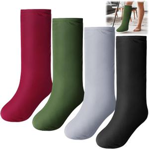 Shyyween 4 Pcs Leg Cast Cover Medium Short Cast Sock Cover Below the Knee Leg Sleeve for Foot Men Women Plaster Stocking Protective (Black,Dark Gray,Wine Red,Army Green)