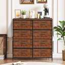 8-Drawer Dresser for Bedroom, Anti-Tip Tall Storage Organizer Chest of Drawers with Wooden Top and Metal Frame Fabric Bins for Closet, Living Room, Hallway, Entryway, Brown, 11.8"D x 31.4"W x 36.3"H