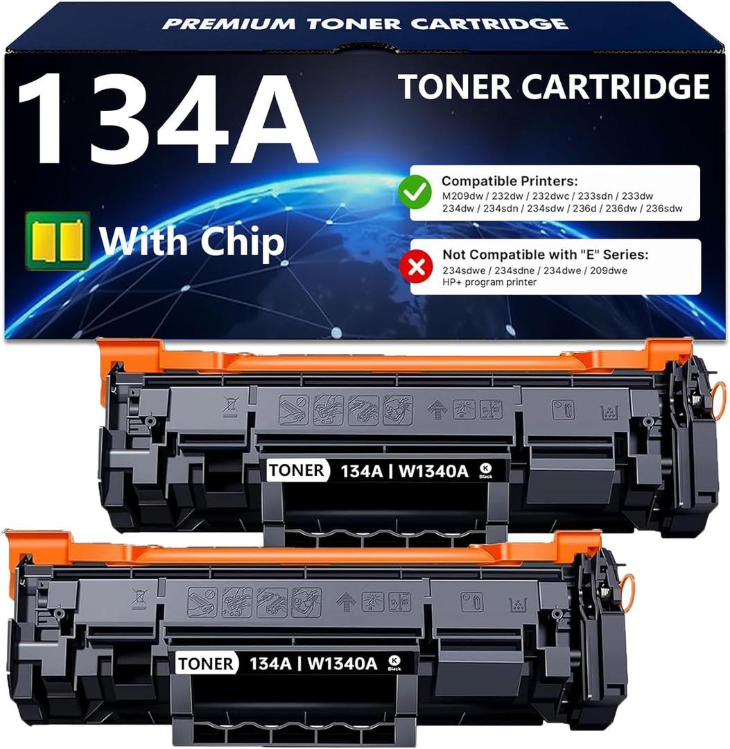 134A Black Toner Cartridge with Chip Compatible for HP 134A 134X W1340A Toner Cartridge to Work with M209dw 232dw 232dwc 233sdn 233dw 234dw 234sdw 236dw 236sdw Series Printer, 2-Pack