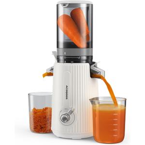 ACOQOOS Juicer Machines, Juicers Whole Fruit and Vegetable with 4.3" Feeding Chute, Easy to Clean Cold Press Juicer with 2 Cups, Masticating Juicer White