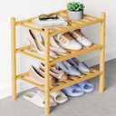 Smiry Bamboo Shoe Rack for Closet, 3 Tier Small Wooden Stackable Shoe Organizer, Free Standing Shoes Storage Shelf for Entryway, Front Door Entrance, Natural
