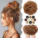 FeidyLong Messy Bun Hair Piece Real Human Hair Buns Elastic Wavy Curly Scrunchies Chignon Ponytail Hair Extensions Updo Hairpieces for Women Light Auburn