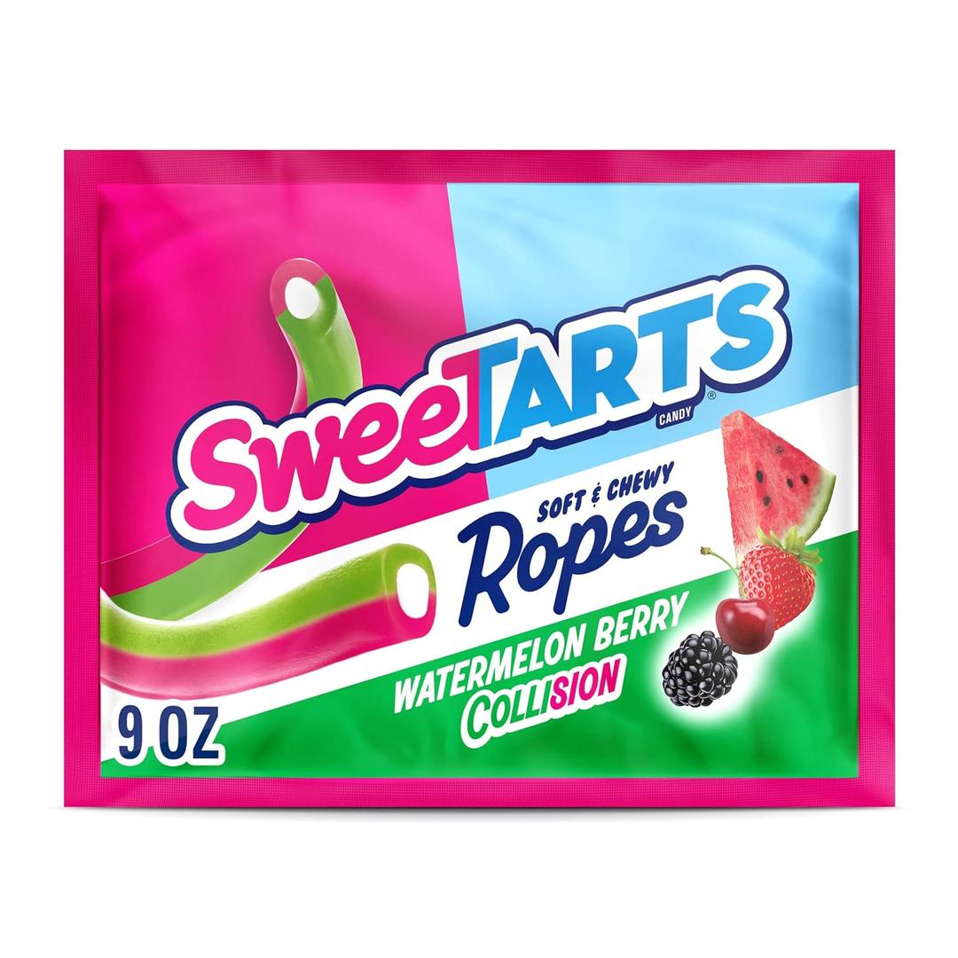 SweeTARTS Ropes, Candy, Watermelon Berry Collision, Soft and Chewy, 9 oz (EXP 12/08/26)