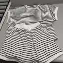 Tankaneo Womens Summer 2 Piece Sets Striped Short Sleeve T Shirts and Shorts Loungewear Matching Set (White, S)