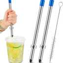 Lasnten 2 Pack Straw Puncher for Plastic Lids Lemonade Cups, Stainless Steel Straw Hole Puncher Punching Tools for Cafe Drinks Deli Container Squeezed Fresh Lemonade Stand Supplies(8.7 Inch,Blue)