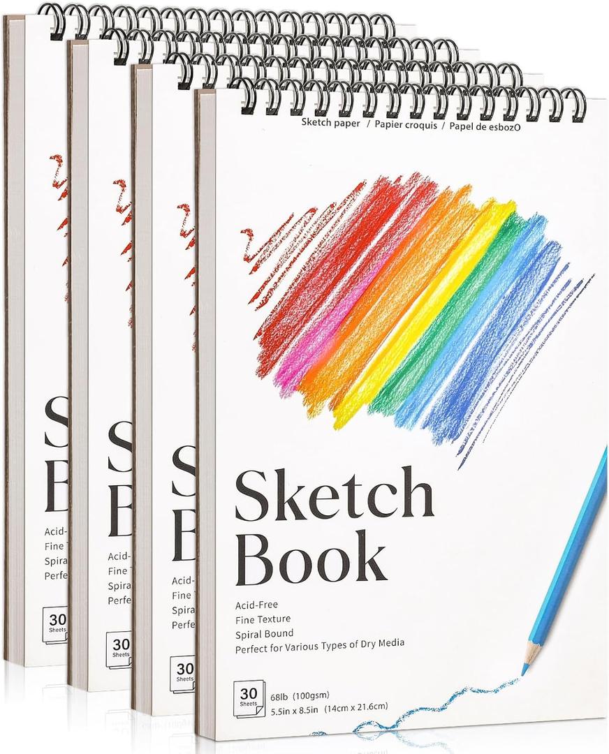 4 Pack Small Sketch Books, 5.5 x 8.5 Inch Mini Sketchbook, 68lb/100gsm Spiral Bound Small Sketch Pad, Acid Free Art Supplies Drawing Painting Sketchbook for Kids, Beginners, Artists & Easter Gift