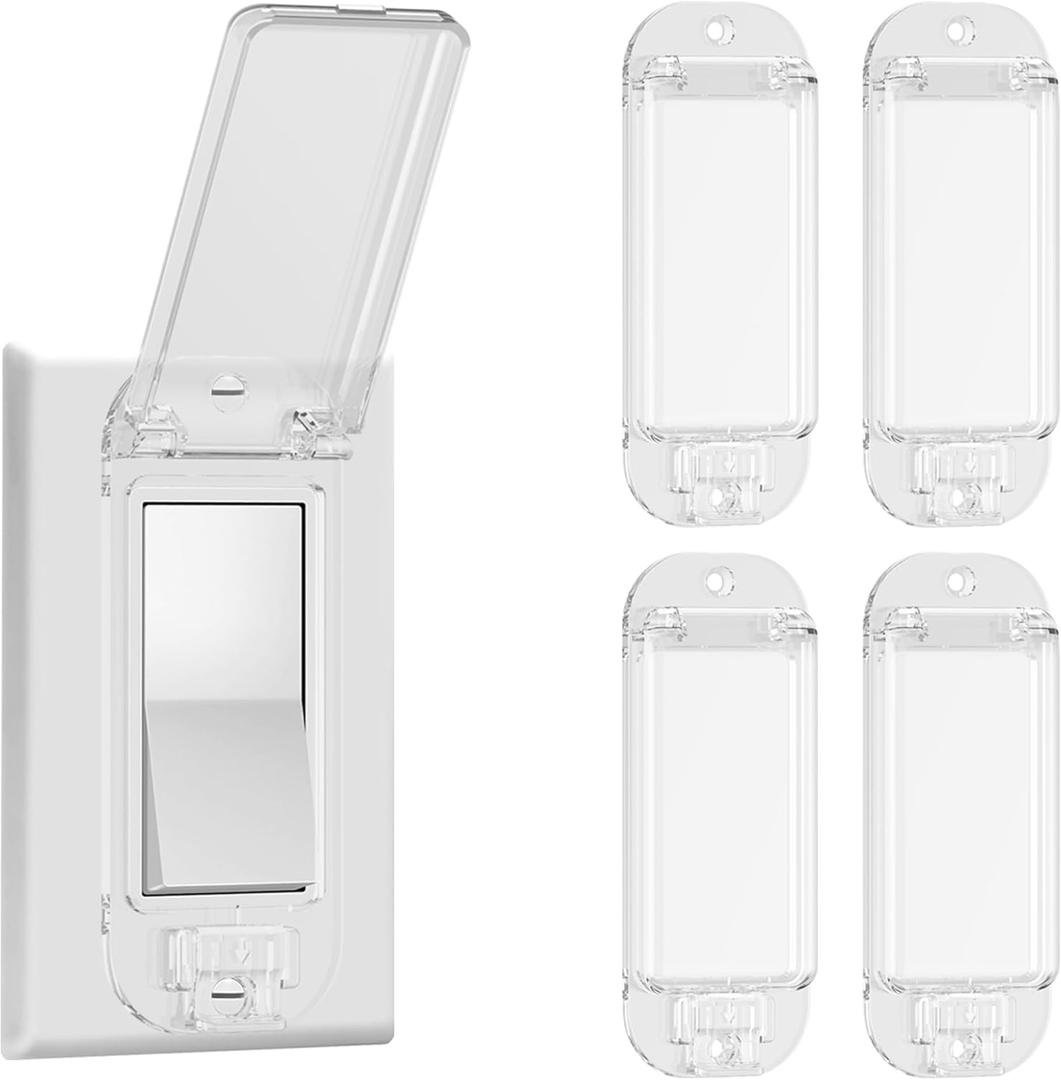 4 Light Switch Guard Cover, Baby Proof Wall Switch Cover Guard for Rocker Light Switch Protects Your Lights or Circuits from Being Accidentally Turned On or Off (4 pack / clear)
