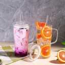 Glass Tumbler with Lids and Straws 2Pack 20oz Glass Cup with Handle-Wide Mouth Ice Coffee Cup Borosilicate Drinking Glasses for Smoothie Drinks