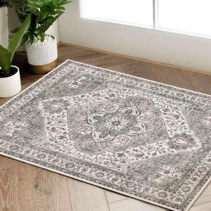 jinchan Area Rug 2x3 Entryway Rug Accent Indoor Vintage Floor Mat Grey Taupe Print Distressed Retro Carpet Soft Non Slip Washable Mat for Bathroom Kitchen Living Room Bedroom