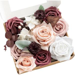 Terracotta Dusty Rose & Mauve Mini Artificial Flowers and Greenery Combo Box Set, Blush & White Fake Flower for DIY Wedding Bridal Bouquet, Centerpieces, Floral Arrangement Decor, etc.