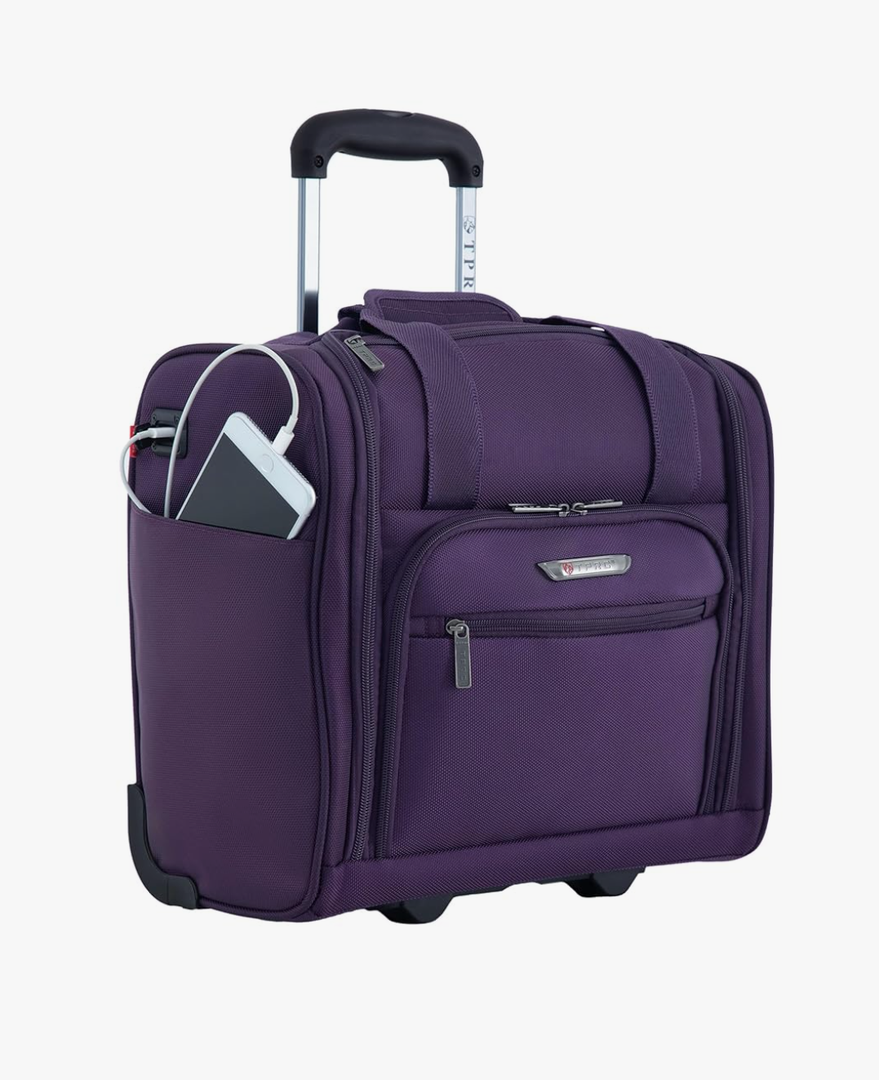TPRC Smart Under Seat Carry-On Luggage with USB Charging Port, Purple, Underseater 15-Inch, Purple
