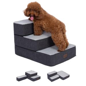 Pettycare Dog Stairs for Small Dogs, Stitching Foam Pet Steps Extra Wide for High Beds Sofas and Chairs, DIY Pet Stairs Anti-Skid Folding Dog Steps for Large Dog and Cats,3 Step, Grey