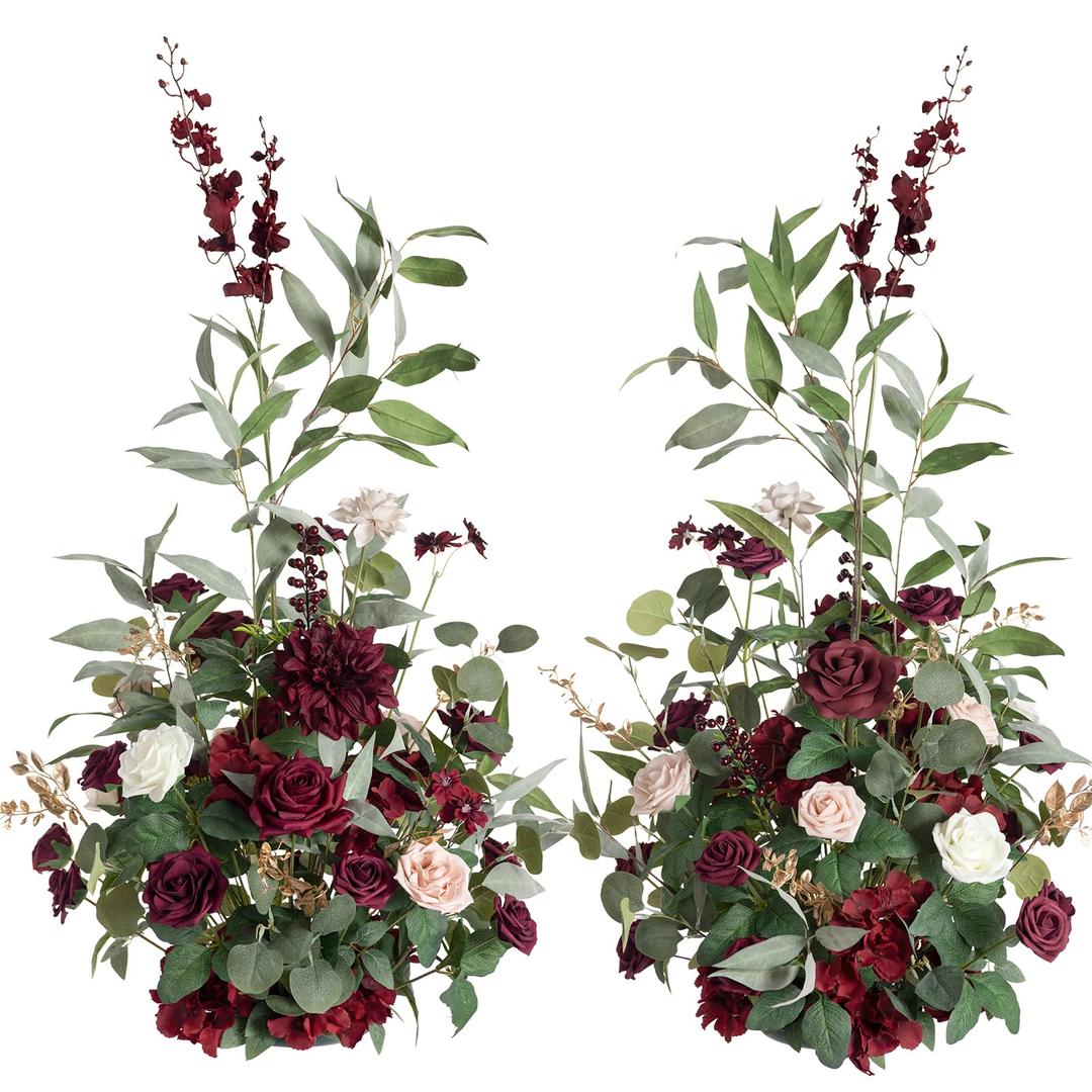 Ling's moment 41inch Tall Standing Artificial Flowers 2pcs, Marsala & Blush