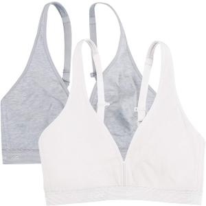 Fruit of the Loom Women's Wirefree Bralette, 38D, Heather Grey/White, 2 pack