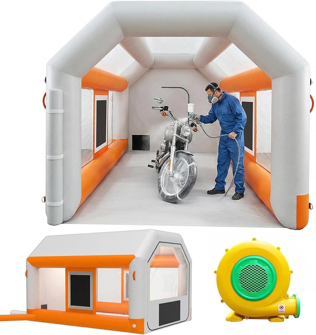 13x10x8.5ft Inflatable Paint Booth, Light Water-Resistant 210D Oxford Portable Spray Booth with Powerful Blower, Professional Mobile Workshop for Car Parts Furniture Crafts