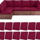 HEBE Stretch Patio Cushion Covers Set 12pcs, Waterproof Outdoor Couch Covers Replacement, Washable Reusable Seat Cushion Slipcovers for Patio Furniture Protector, Chair Cushion Cover