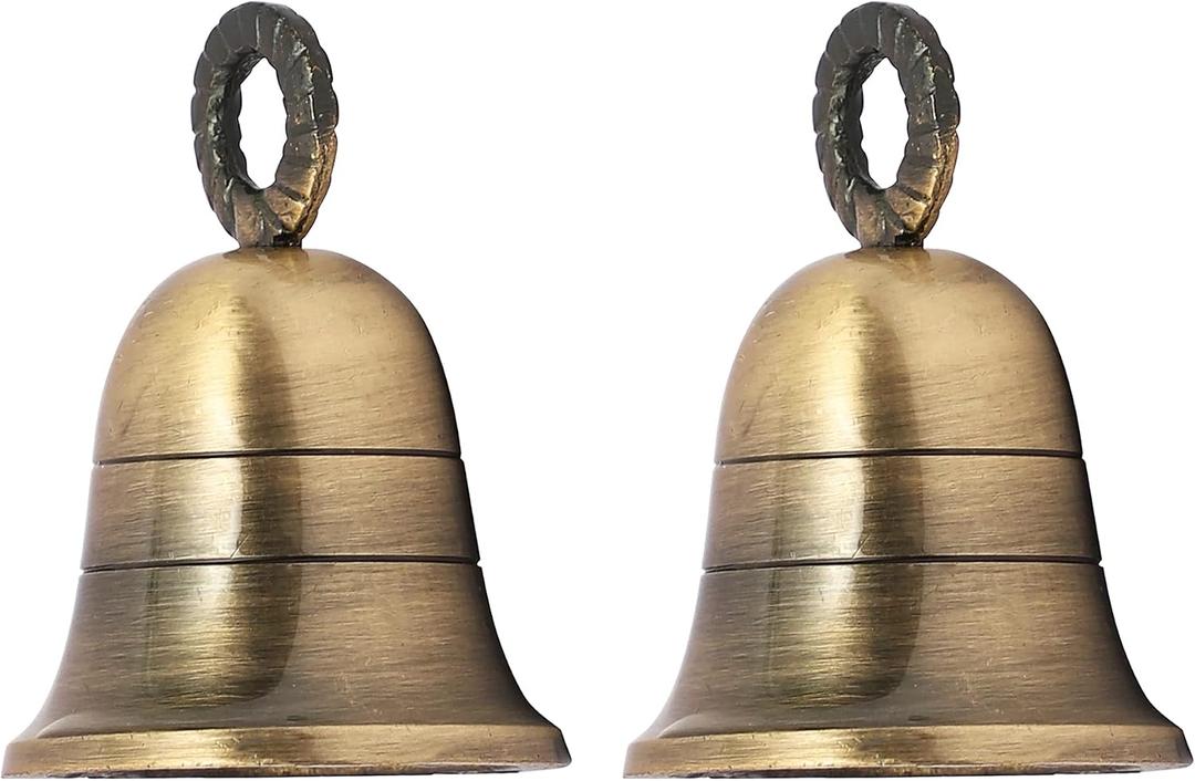 Indian Brass Bells Jingle Bells for Home Door Decor, Crafts, Chimes, Cow Pet Bells, Craft Bells with Hanging Loop, Plain Brass Material for Festival Occasions (2,Plain)