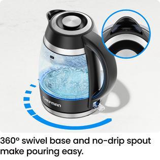 Chefman Electric Kettle, 1.8L 1500W, Hot Water Boiler, Removable Lid for Easy Cleaning, Auto Shut Off, BoilDry Protection, Stainless Steel Filter, BPA Free, Borosilicate Glass Electric Tea Kettle