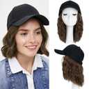 S-noilite Baseball Cap Wig with Hair Extensions 12" Short Curly Wavy Bob Hairstyle Adjustable Hats with Hair Attached for Women Synthetic Brown Wavy Bob Hat Wigs Hair Piece(#10-Ash Brown)