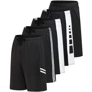 Real Essentials Men's 5 Pack: 9" Dry-Fit Shorts Athletic Gym, Workout, Basketball, Running, Casual Lounge Active Pockets (XX-Large)