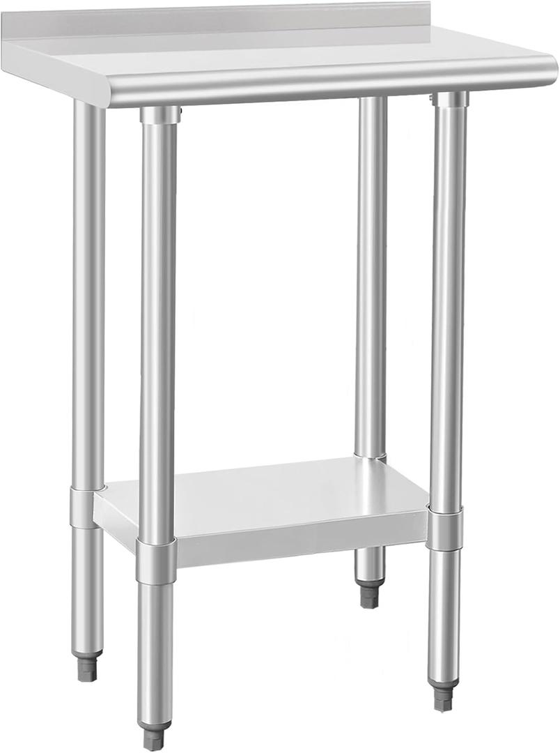 HARDURA Stainless Steel Commercial Work Table Prep Work Metal Table 1424 Inches with Undershelf and 2" Backsplash Heavy Duty NSF 430 for Kitchen Food Prep