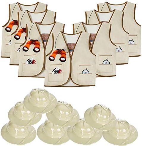 Tigerdoe Pith Helmets - 8 Safari Vest & 8 Hats for Kids - Jungle Party Supplies - Safari Party Favors - Kids Dress Up