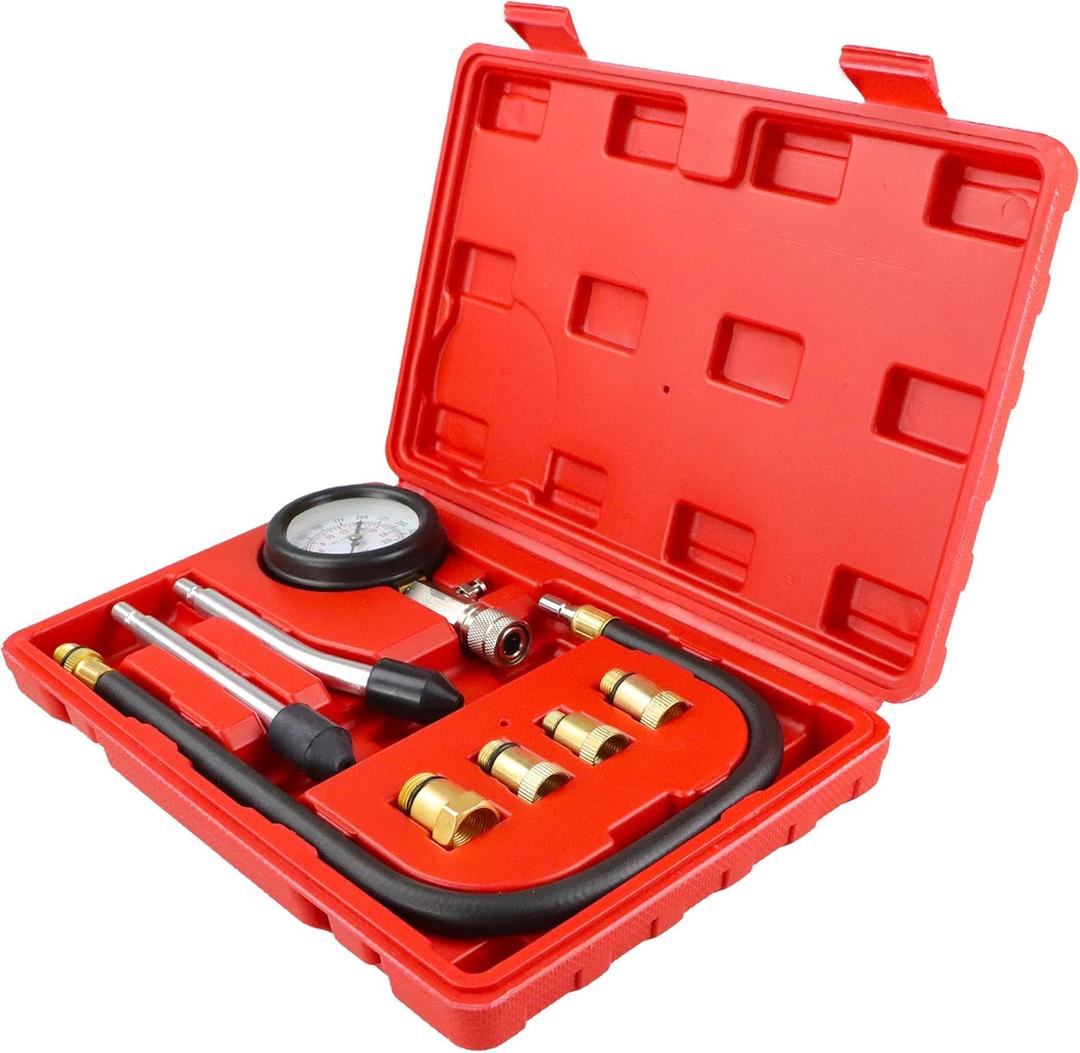 8 PCS Professional Petrol Gas Engine Cylinder Compression Tester Gauge Kit Auto Tool, for Automotive Gasoline Petrol Gas Engine Diagnostic HW0130
