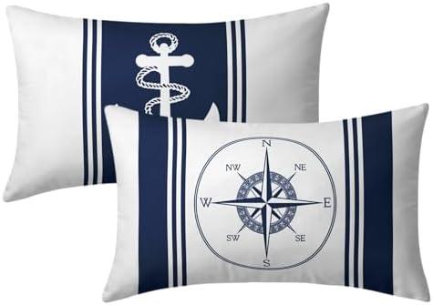 Nautical Beach Blue Throw Pillow Cover 12x20 Inch Turtle/ Compass Pattern Lumbar Cushion Pillow Case Pack of 2 Square Sea Coastal Theme Pillowcase Decor for Summer Ocean Party Bed Sofa Home Car Outdoor