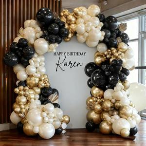 Black White Gold Balloon Garland Double Stuffed, Pearl Sand Champagne Gold Balloons Cream Beige Balloon Arch Kit for Birthday Graduation Wedding Bachelorette Engagement Party Decorations, 18in 12in 5in