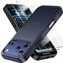 2 x Magnetic for iPhone 17 Pro Max Case, Heavy Duty Protection, 23ft Military-Grade Drop Protection, Compatible with MagSafe, Tough Non-Slip, Matte Surface Phone case for iphone 17 Pro Max 6.9", Deep Blue