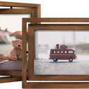 Egofine 2 Pack 6x8 Rotating Floating Picture Frames,DoubleSided Display with HD Glass Front Wooden Distressed Frame for Vertical or Horizontal Tabletop Display, Carbonization