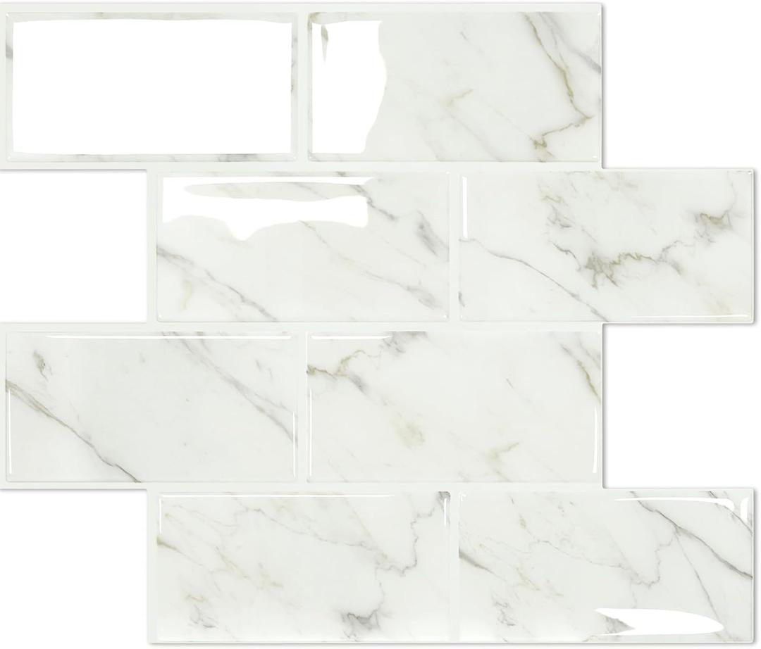 STICKGOO 10-Sheet Subway Tile Peel and Stick Backsplash, Self Adhesive Vinyl Wall Tiles, Stick on Backsplash for Kitchen and Bathroom(Thicker Design) (Carrara Marble)