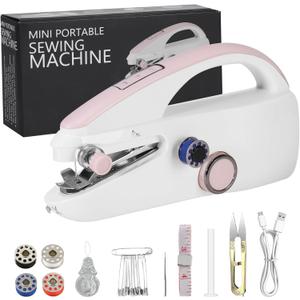 Sewing Machine, Handheld Sewing Machine for Beginners, Two Speed Adjustment, Easy to Use and Fast Stitch Suitable for Clothes,Fabrics, DIY Home Travel (Pink)