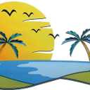 Shimeyao Coastal Metal Wall Art Palm Tree Metal Wall Art Outdoor Beach Bathroom Decor Tropical Tree Sculptures for Indoor Outdoor Decor(Sunset)