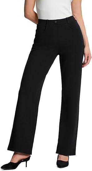 Yogipace Petite/Regular/Tall Women's Pull-on High Rise Stretch Relaxed Fit Dress Pants Soft Ponte Bussiness Casual Trouserm M
