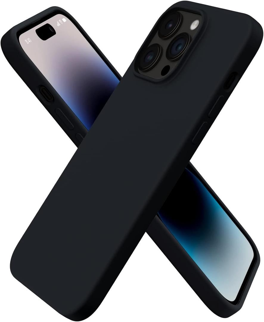 ORNARTO Compatible with iPhone 14 Pro Max Case 6.7, Slim Liquid Silicone 3 Layers Full Covered Soft Gel Rubber Phone Case Protective Cover with Microfiber Lining 6.7 inch-Black