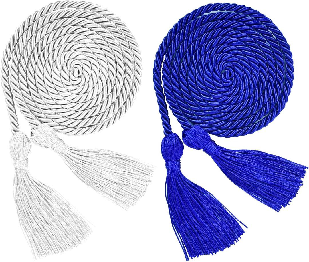 JayRui 2 Pcs Graduation Cord Honor Cords Bachelor Gown Cords Master Doctoral Graduation Cords with Tassle Durable Stylish Versatile for College High School Preschool Graduates (White+Blue)