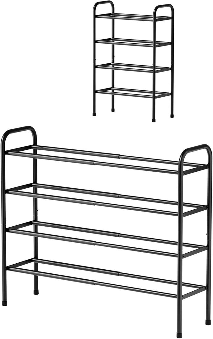 Kitsure Extendable Shoe Rack - 2-Tier Adjustable Metal Shoe Organizer, Sturdy Rust-Resistant Shoe Shelf for Entryway, Closet, or Bedroom, 17.5"32.6" x 9.1" x 27.6", Black