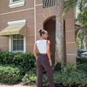 OQQ Women Wide Leg Pants High Waist Casual Pants Fall Clothes Outfits (Large, Darkbrown)