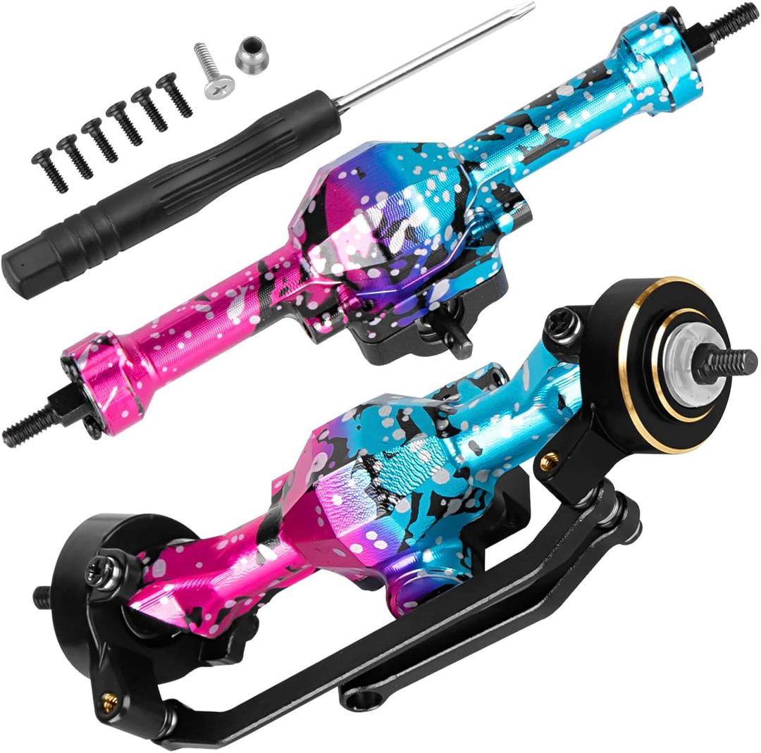 RC Front Rear Axles Upgrades Part for 1/30 SCX30 Chev rolet K10/Jeep Wrangler JLU 4X4/F0rd Bronco 4X4,AXI-2260T1/AXI-2261T2/AXI-2048T1,w/Steering Knuckles Weight,Colorful(Blue Pink)