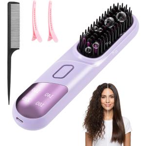 Go Brush Pro 2026 Straight Hair Brush 300 Million Negative ions Portable Cordless Straight Hair combsuitable for Women, 4-Temperature Fast Heating MCH Ceramic Coating is Smooth (Light Purple)