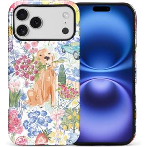 for iPhone 17 Pro Max Case,Hybrid 2-Layer Hard Shell + Silicone Protective Case -Resistant Shockproof- Ally's Dog's Cute College Summer Flower Collage