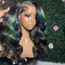 Blue Green Highlight Lace Front Wigs for Women Pre-plucked Hairline Glueless 13X4 Inch Synthetic Lace Front Wig with Baby Hair Long Loose Body Wave Wigs for Daily Party Wig