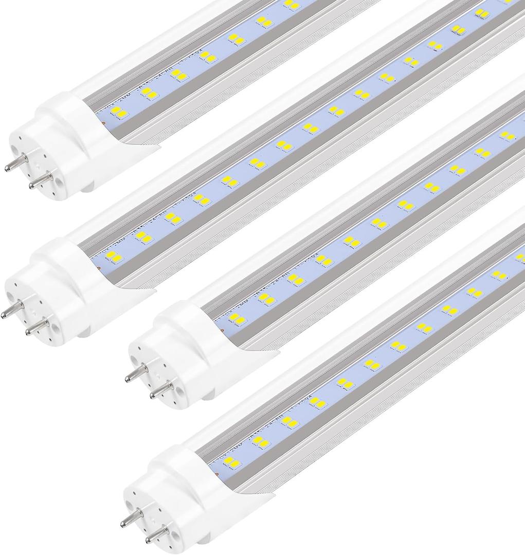 PARNOARCK Fluorescent Light Bulbs 48 inch T8 LED Bulbs 4 Foot Type A+B,24W 3200LM 6500K Clear Cover Super Bright,Single and Double End Powered,T8 T10 Fluorescent Bulbs Replacement, 4Pack